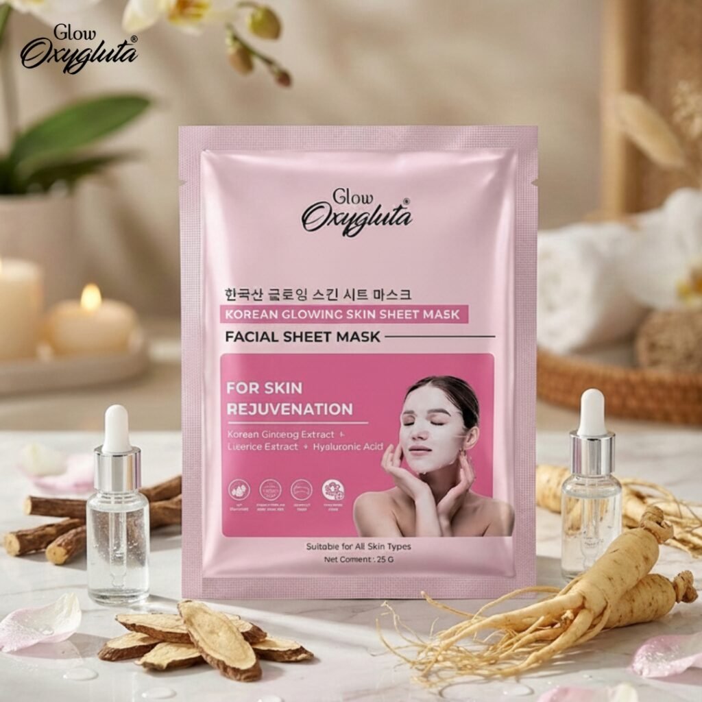 Glow Oxygluta korean glow facial sheet mask, Best for all type skin Doctore recommanded and best facial sheet mask which enhance glow on your skin