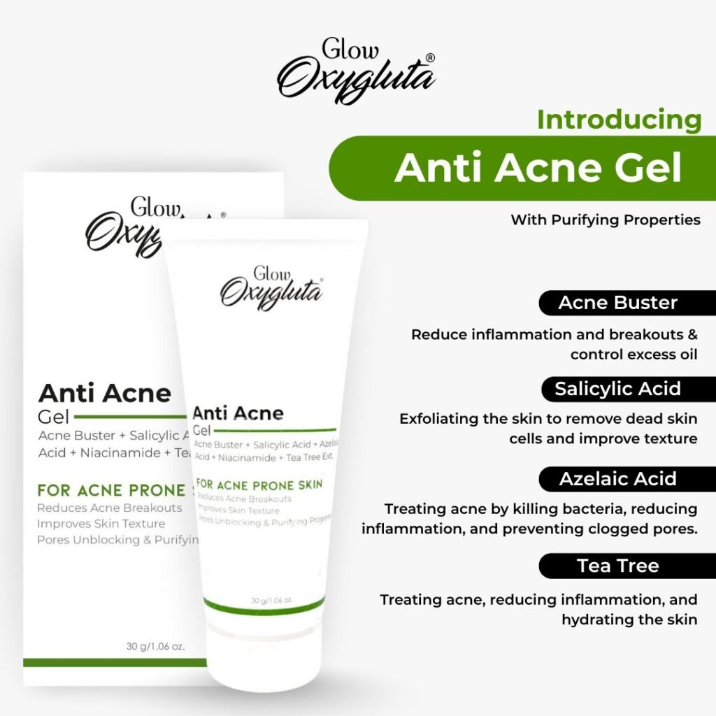 Glow Oxygluta anti acne gel best anti acne gel for your acne prones skin best acne gel used by dermatologyst or doctors