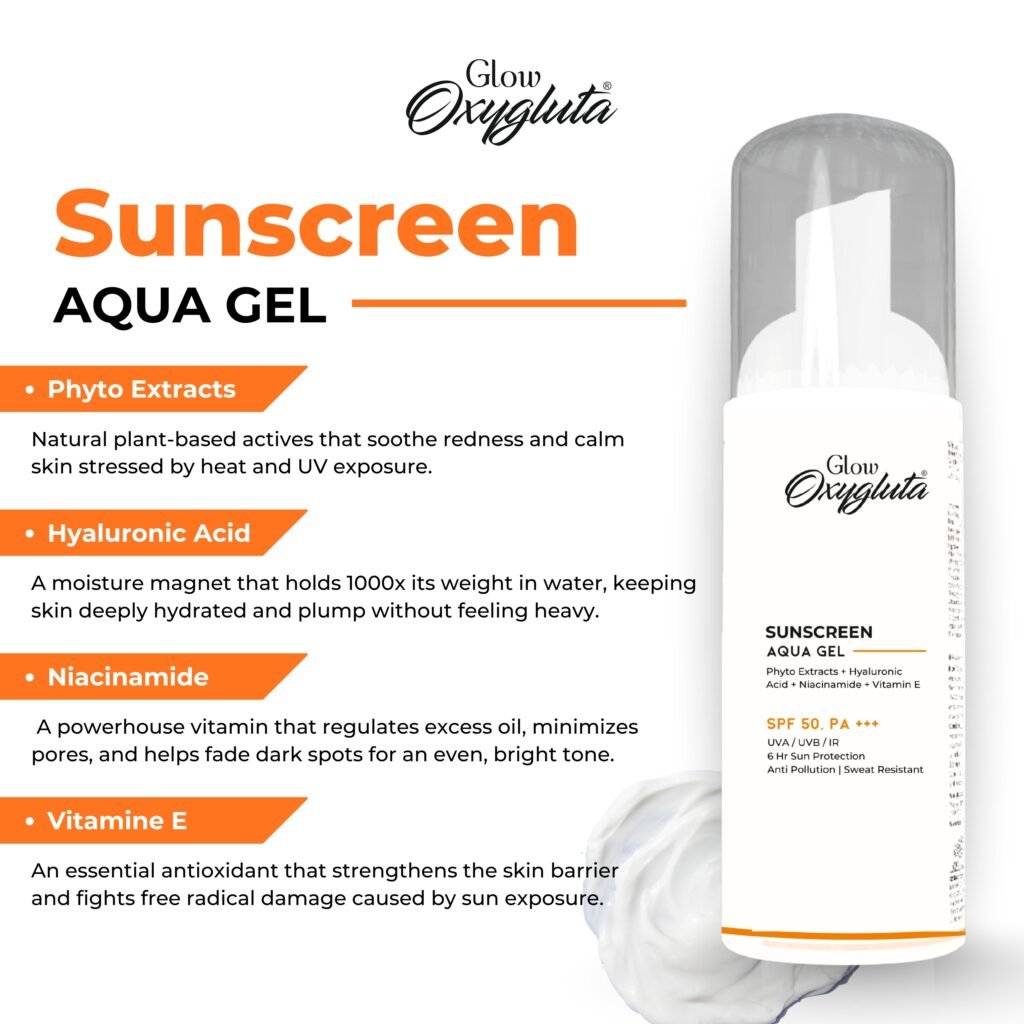 Glow Oxygluta Aqua Sunscreen Gel with SPF 50 +++ Best light weight sunscreen for skin
