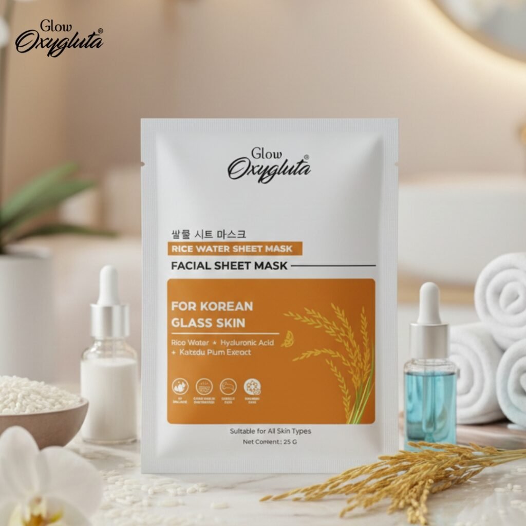 Glow Oxygluta Rice water facial sheet mask, Best for all type skin Doctore recommanded and best facial sheet mask which enhance glow on your skin