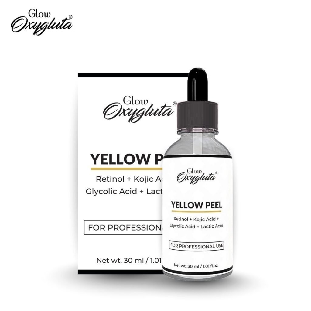 Glow Oxygluta Yellow Peel for professional use | Yellow peel, professional chemical peel, Retinol peel, Glycolic acid peel, hyperpigmentation treatment, melasma peel, Kojic acid skin peel, clinic use skincare.