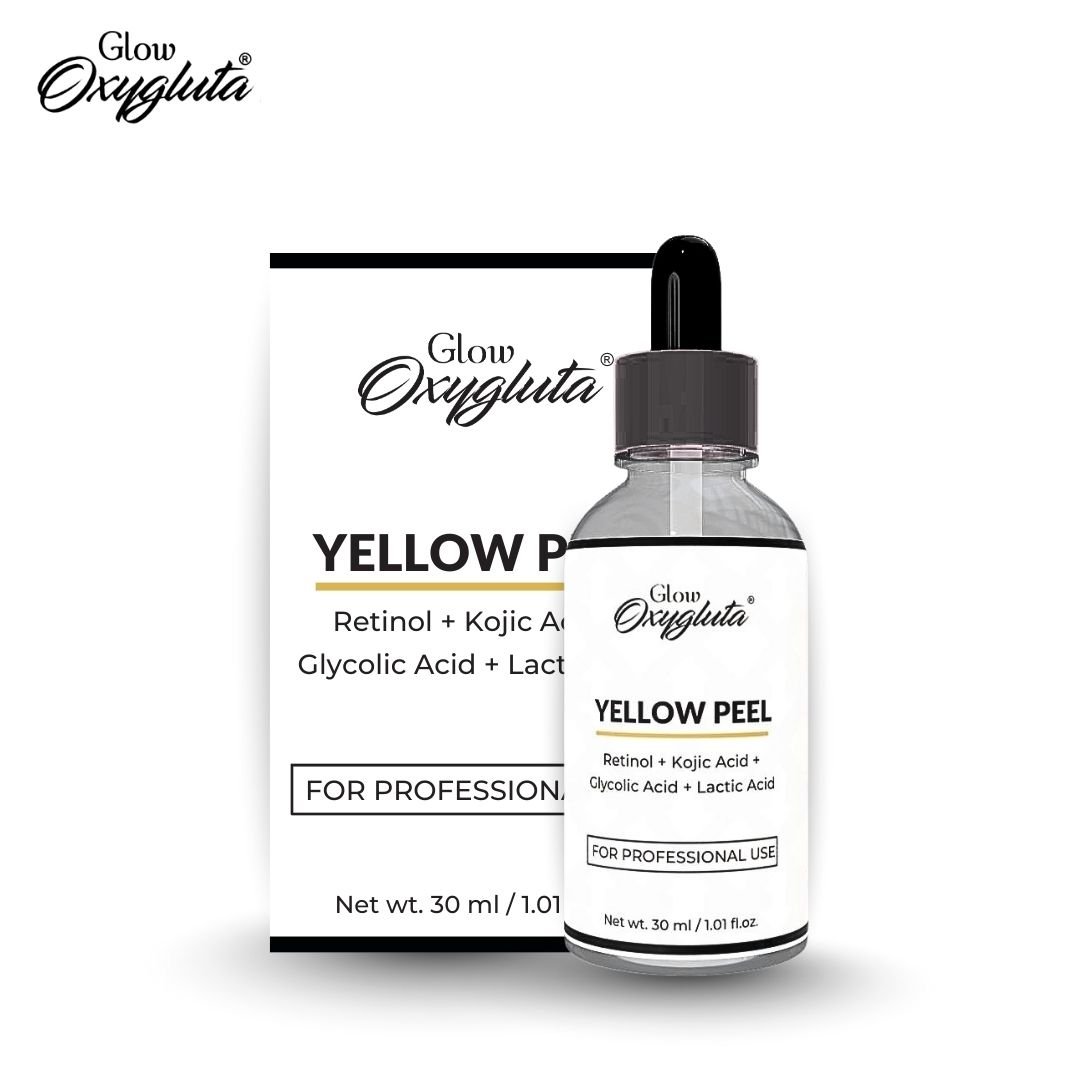 Glow Oxygluta Yellow Peel for professional use | Yellow peel, professional chemical peel, Retinol peel, Glycolic acid peel, hyperpigmentation treatment, melasma peel, Kojic acid skin peel, clinic use skincare.