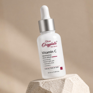 Glow Oxygluta Vitamin C Face Serum is a professional facial serum enriched with 20% Vitamin C, Hyaluronic Acid and Vitamin E. It helps improve the appearance of dullness, dark spots and uneven skin tone while providing hydration for smoother, brighter and more radiant-looking skin.